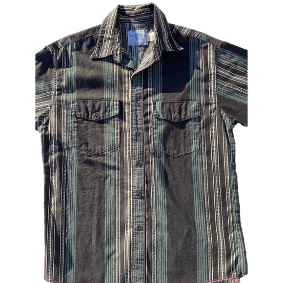 American Hero Short-Sleeve Striped Western Button Up Shirt Large - Picture 2 of 5